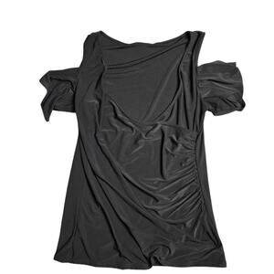 Torrid Black Cold Shoulder Ruched Black Blouse Size: 2